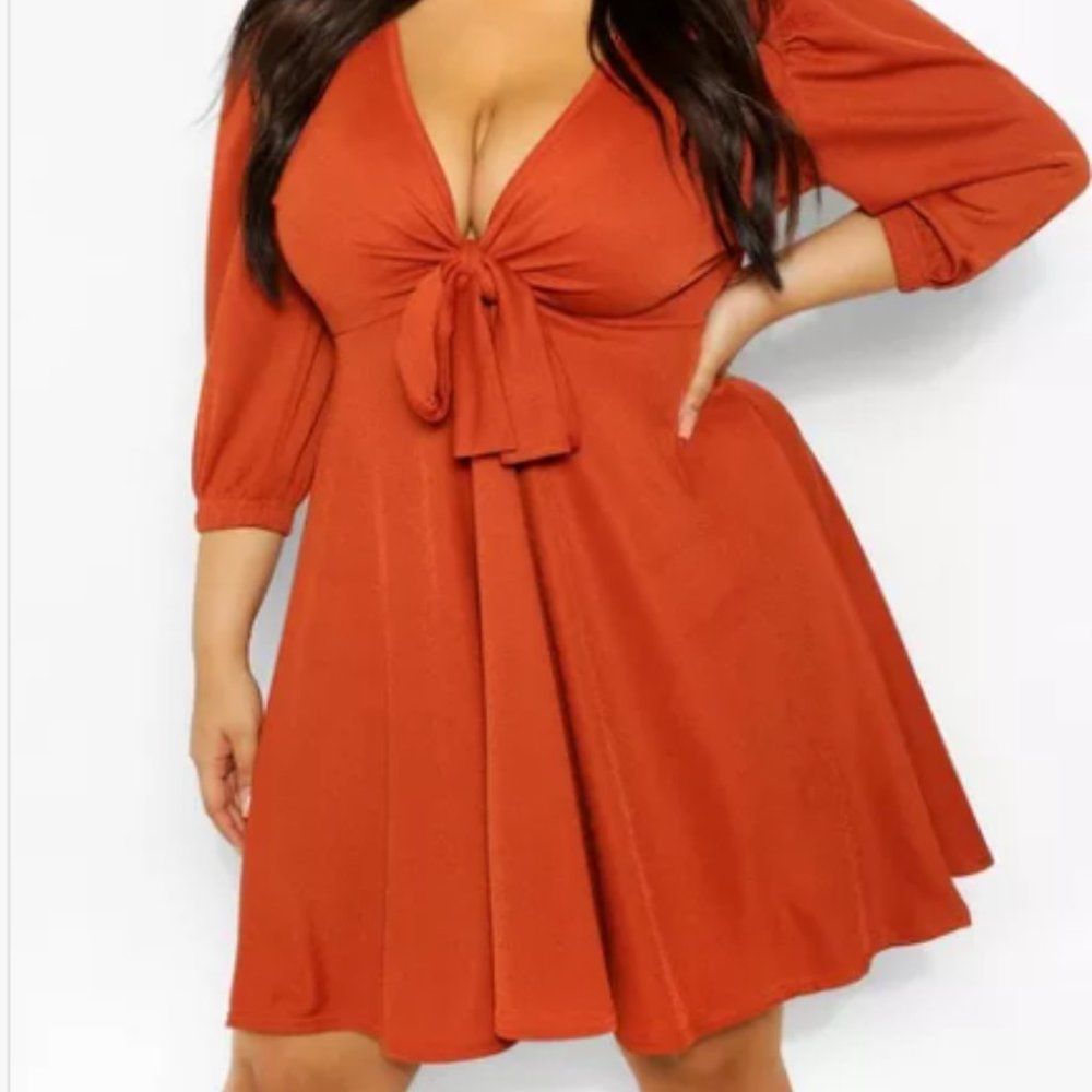 #51 Orange tie front skater dress